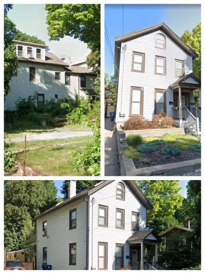 James Hardie white lap siding with black windows on a Boston, MA home - photo 50