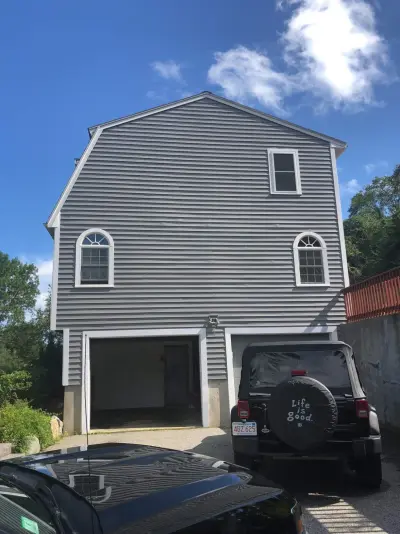 Charcoal CertainTeed vinyl siding on a gambrel Dutch colonial in Danvers, MA - photo 15