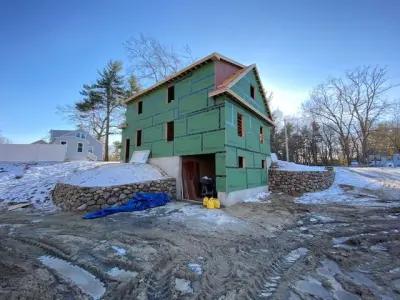 Golden tan CertainTeed siding with cedar shingle accents on a carriage garage in Westford, MA - photo 21