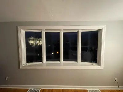 Andersen bow window replacement shown inside and out in Waltham, MA